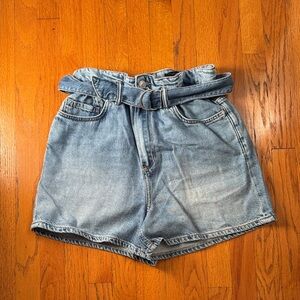 All Saints Light Blue Jean Shorts with Belt